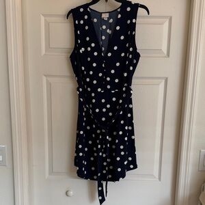 A New Day Navy & White Polka Dot Sleeveless Dress Large L